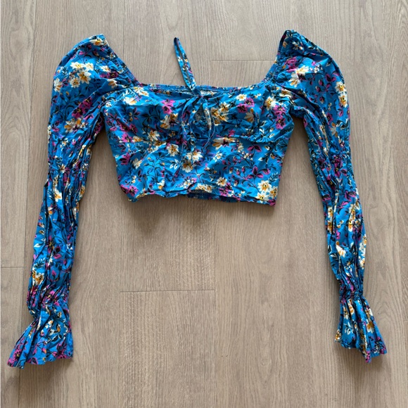 SHEIN Blue Floral Puff Sleeve Blouse - Picture 1 of 2